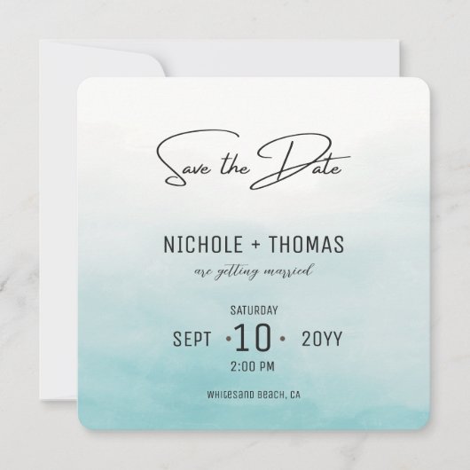 Save The Date Mariage de couleur d'aquarelle élégante pour photo (Devant)