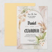 Save The Date Mariage de couleur d'eau de fleur brun et crème (Devant / Derrière)