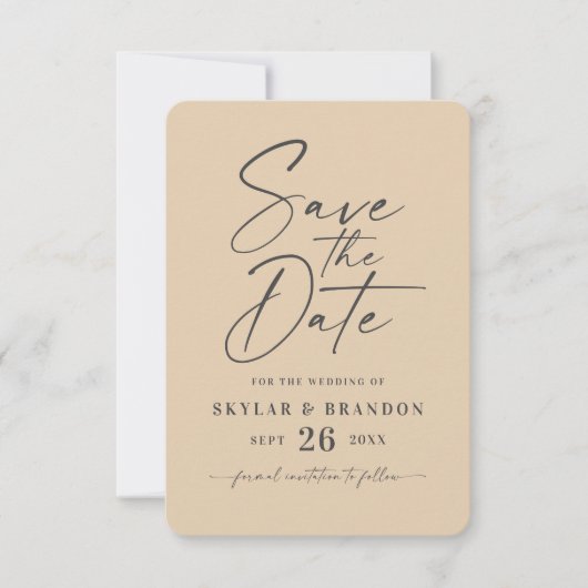 Save The Date Mariage de couleur jaune pâle uni minimal (Devant)