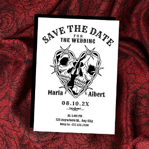 Save The Date Mariage de couple de crânes gothiques noir et blan