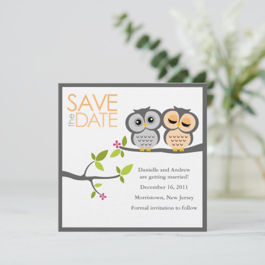 Save The Date Mariage de couple d'hibou Enregistrer la date (Debout devant)