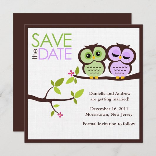 Save The Date Mariage de couple d'hibou Enregistrer la date (Devant / Derrière)