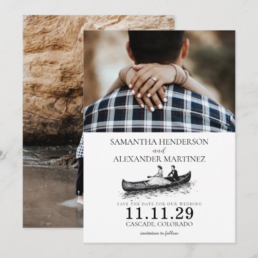 Save The Date Mariage de couple en canoë (Devant / Derrière)