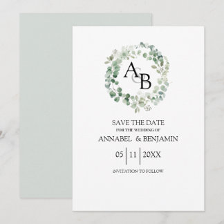 Save The Date Mariage de couronne d'aquarelle d'Eucalyptus