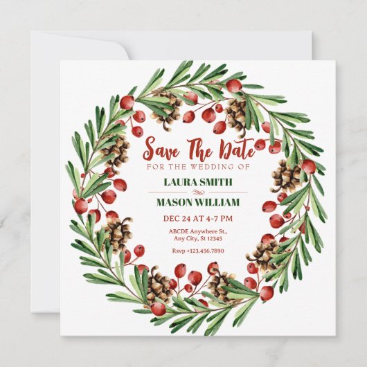 Save The Date Mariage de couronne de Noël (Devant)