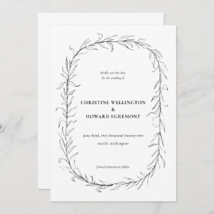 Save The Date Mariage de couronnes botaniques blanc noir moderne