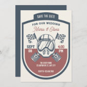 Save The Date Mariage de course de moto rétro (Devant / Derrière)
