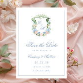 Save The Date Mariage de crête florale bleu poussiéreux