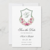 Save The Date Mariage de crête florale rose (Devant)