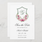 Save The Date Mariage de crête florale rose (Devant / Derrière)