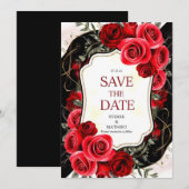 Save The Date Mariage de Crimson de Fleur Whimssique Red Roses (Devant / Derrière)