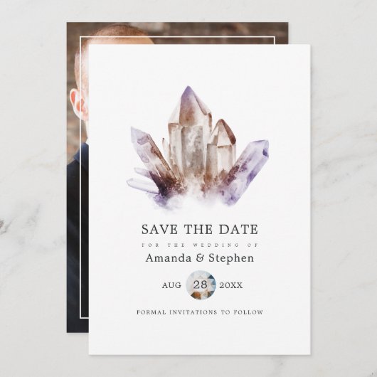 Save The Date Mariage de cristal Amethyst Photo (Devant / Derrière)