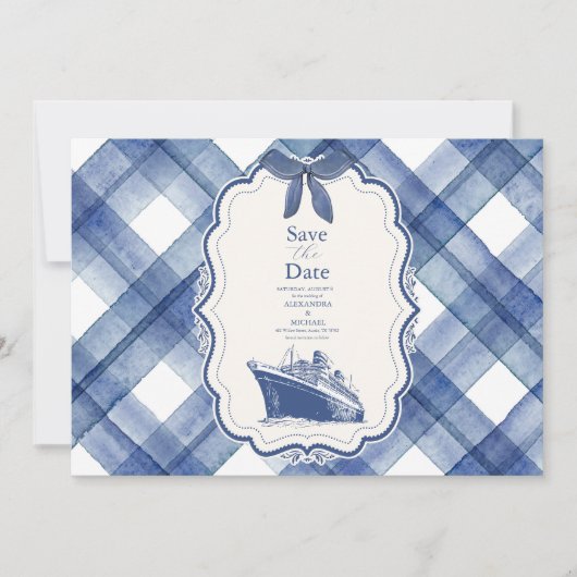 Save The Date Mariage de croisière bleu marine (Devant)
