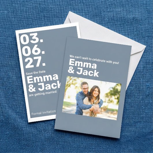 Save The Date Mariage de date verticale bleu moderne