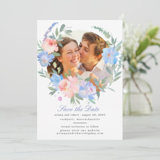 Save The Date Mariage de de couronne bleu pâle rose (Debout devant)