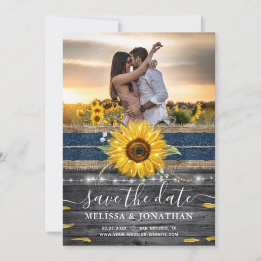 Save The Date Mariage de dentelle de la Marine Rustique (Devant)