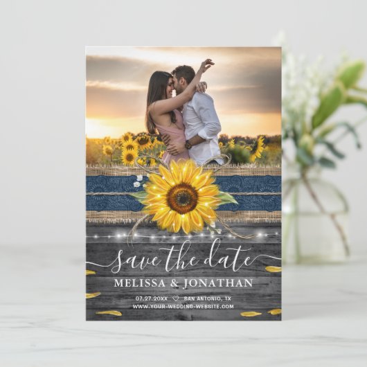 Save The Date Mariage de dentelle de la Marine Rustique (Debout devant)