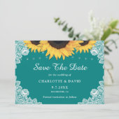 Save The Date Mariage de dentelle de tournesol Turquoise rustiqu (Debout devant)