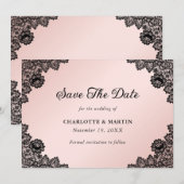 Save The Date Mariage de dentelle florale rustique noir et blanc (Devant / Derrière)