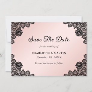 Save The Date Mariage de dentelle florale rustique noir et blanc
