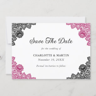 Save The Date Mariage de dentelle rose et noire chaud