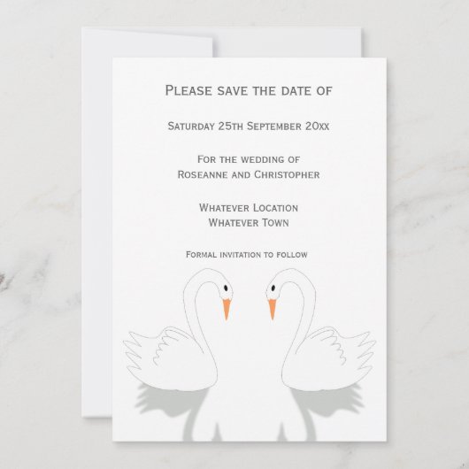 Save The Date Mariage de design Swans (Dos)