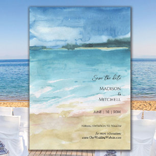 Save The Date Mariage de destination à la plage océan aquarelle