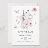 Save The Date Mariage de destination à Paris en aquarelle Monogr (Devant)