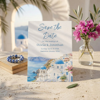 Save The Date Mariage de destination à Santorin Grèce aquarelle