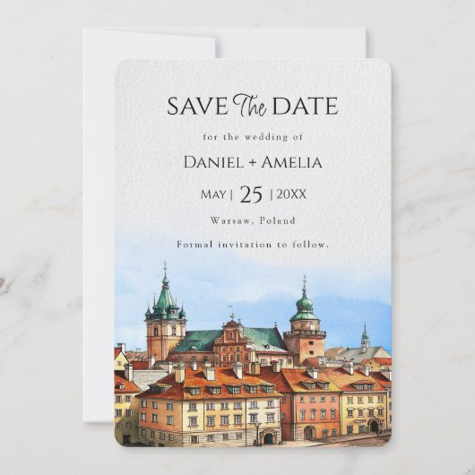 Save The Date Mariage de destination à Varsovie en Pologne (Devant)