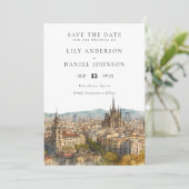 Save The Date Mariage de destination aquarelle à Barcelone (Debout devant)