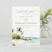 Save The Date Mariage de Destination Aquarelle Côtière Tropicale (Debout devant)