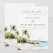 Save The Date Mariage de Destination Aquarelle Côtière Tropicale (Devant / Derrière)