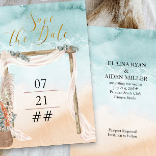 Save The Date Mariage de destination bohème sur la plage avec ar