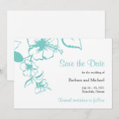Save The Date Mariage de destination de fleur d'hibiscus turquoi (Devant / Derrière)