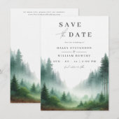 Save The Date Mariage de destination de forêt verte aquarelle ru (Devant / Derrière)