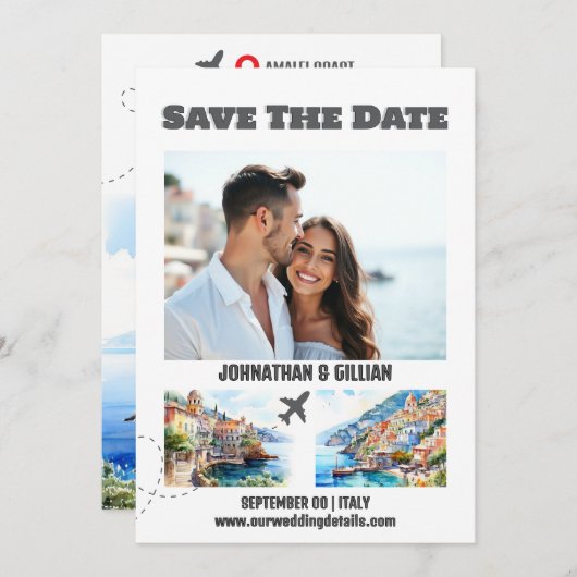 Save The Date Mariage de destination de la côte d'Amalfi sauvega (Devant / Derrière)