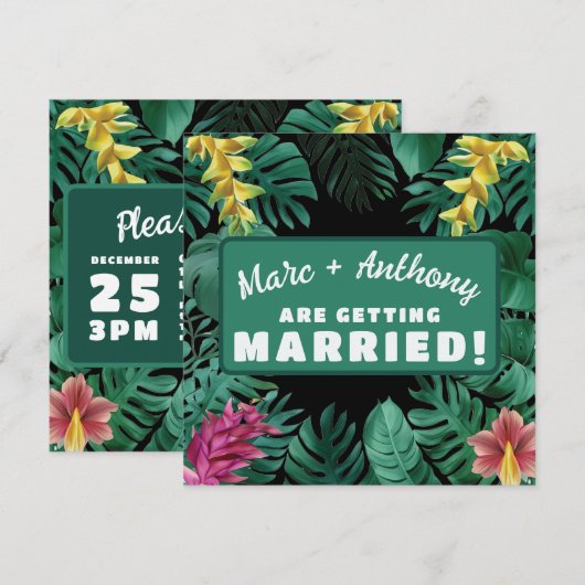 Save The Date Mariage de Destination de la Jungle Tropicale Vert (Devant / Derrière)
