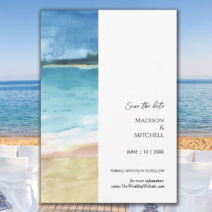 Save The Date Mariage de destination de plage océan aquarelle