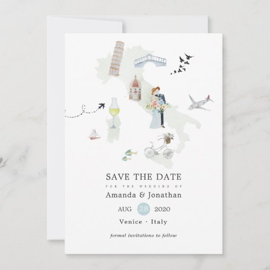 Save The Date Mariage de destination en Aquarelle italienne (Devant)