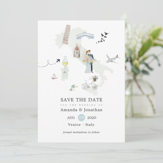 Save The Date Mariage de destination en Aquarelle italienne (Debout devant)