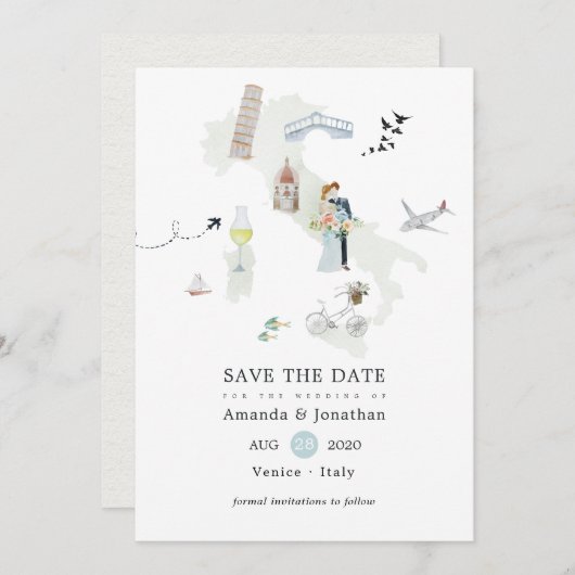 Save The Date Mariage de destination en Aquarelle italienne (Devant / Derrière)