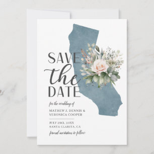 Save The Date Mariage de destination en Californie Bleu Poussiér