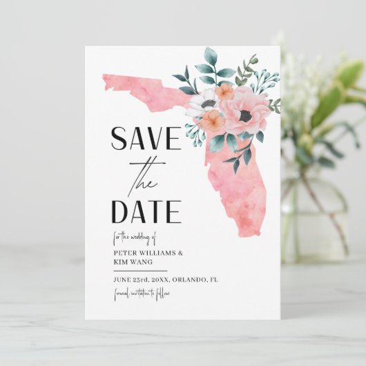 Save The Date Mariage de destination en Floride aquarelle floral (Debout devant)
