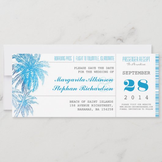 Save The Date mariage de destination enregistrer l'passe de tick (Devant)