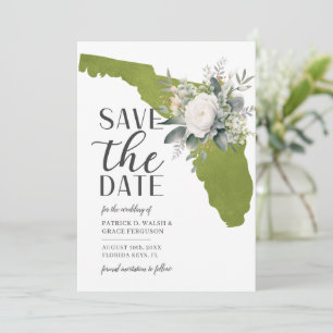 Save The Date Mariage de destination Floride Fleurs Vert Mousse