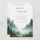 Save The Date Mariage de destination forêt verte aquarelle rusti (Devant / Derrière)