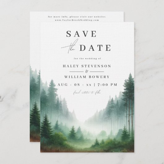 Save The Date Mariage de destination forêt verte aquarelle rusti (Devant / Derrière)