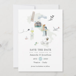 Save The Date Mariage de destination italien à l'aquarelle