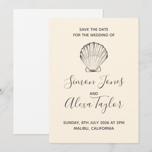 Save The Date Mariage de destination moderne à la plage, date à (Devant / Derrière)